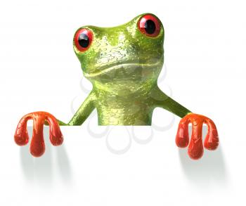 Royalty Free 3d Clipart Image of a Frog Holding a Sign Board