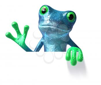 Royalty Free 3d Clipart Image of a Frog Holding a Sign Board