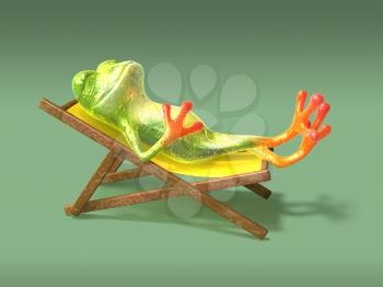 Royalty Free 3d Clipart Image of a Frog Laying in a Lounge Chair