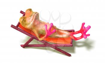 Royalty Free 3d Clipart Image of a Frog Laying in a Lounge Chair