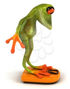 Royalty Free Clipart Image of a Frog on Bathroom Scales