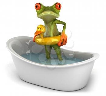 Royalty Free Clipart Image of a Frog in a Bathtub