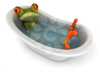 Royalty Free Clipart Image of a Frog Soaking in a Tub