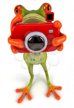 Royalty Free Clipart Image of a Frog With a Camera