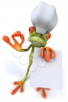 Royalty Free 3d Clipart Image of a Frog Wearing a Chef's Hat and Holding a Menu