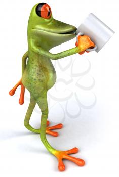 Royalty Free 3d Clipart Image of a Frog Drinking From a Coffee Mug