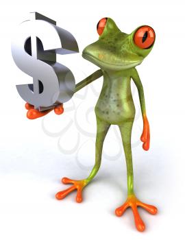 Royalty Free 3d Clipart Image of a Frog Holding a Dollar Sign
