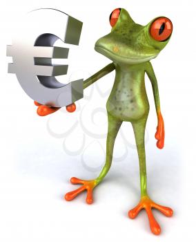 Royalty Free 3d Clipart Image of a Frog Holding a Euro Sign