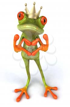 Royalty Free 3d Clipart Image of a Frog Wearing a Crown and Making a Heart Sign with His Hands