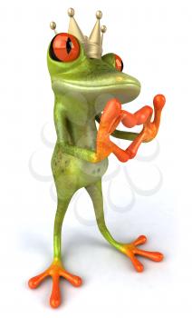 Royalty Free 3d Clipart Image of a Frog Wearing a Crown and Making a Heart Sign with His Hands