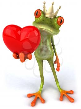 Royalty Free 3d Clipart Image of a Frog Wearing a Crown and Holding a Heart