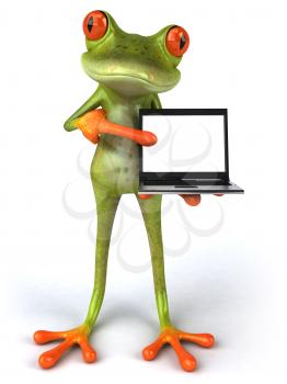 Royalty Free 3d Clipart Image of a Frog Pointing to a Laptop Computer