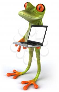Royalty Free 3d Clipart Image of a Frog Holding a Laptop Computer