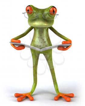 Royalty Free 3d Clipart Image of a Frog Wearing Wire Framed Eyeglasses and Reading a Book