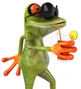 Royalty Free 3d Clipart Image of a Frog Wearing Sunglasses and Drinking a Beverage From a Straw