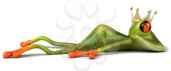 Royalty Free 3d Clipart Image of a Frog Laying on its Stomach and Wearing a Crown