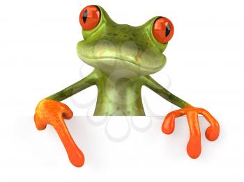 Royalty Free 3d Clipart Image of a Frog Holding a Blank Sign Board