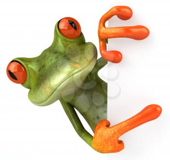 Royalty Free 3d Clipart Image of a Frog Holding a Blank Sign Board