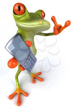 Royalty Free 3d Clipart Image of a Frog Holding a Cell Phone