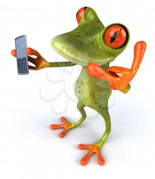 Royalty Free 3d Clipart Image of a Frog Holding a Cell Phone