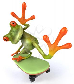 Royalty Free 3d Clipart Image of a Frog Riding a Skateboard