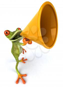 Royalty Free 3d Clipart Image of a Frog Speaking into a Megaphone