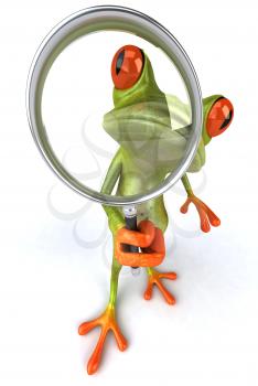Royalty Free 3d Clipart Image of a Frog Looking Through a Magnifying Glass