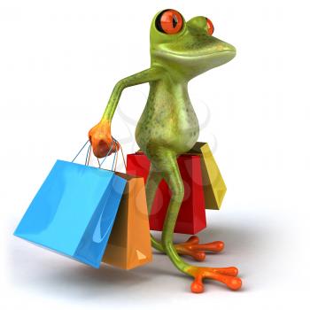 Royalty Free 3d Clipart Image of a Frog Carrying Colorful Shopping Bags