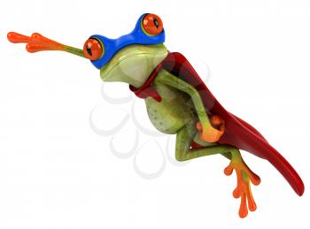 Royalty Free Clipart Image of a Flying Superhero Frog