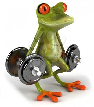 Royalty Free Clipart Image of a Frog Lifting Weights