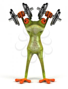 Royalty Free Clipart Image of a Frog Lifting Weights