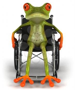 Royalty Free Clipart Image of a Frog in a Wheelchair