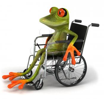 Royalty Free Clipart Image of a Frog in a Wheelchair