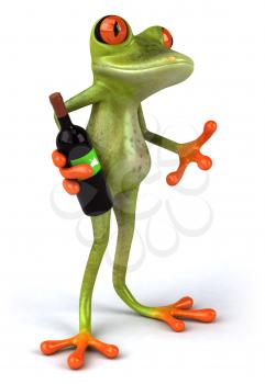Royalty Free 3d Clipart Image of a Frog Holding a Bottle of Wine