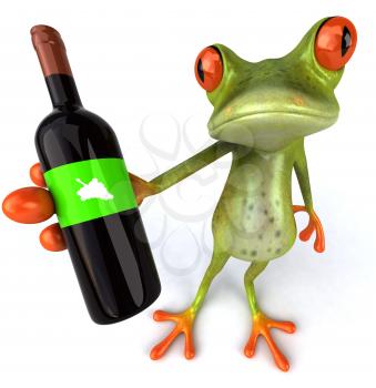 Royalty Free 3d Clipart Image of a Frog Holding a Bottle of Wine