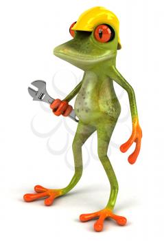 Royalty Free Clipart Image of a Frog in a Hardhat With a Wrench