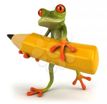 Royalty Free Clipart Image of a Frog Carrying a Lead Pencil
