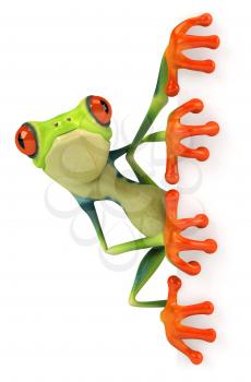 Royalty Free 3d Clipart Image of a Frog Holding a Blank Sign