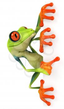 Royalty Free 3d Clipart Image of a Frog Holding a Blank Sign