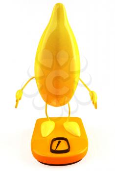 Royalty Free 3d Clipart Image of a Banana Standing on a Scale