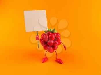 Royalty Free 3d Clipart Image of a Raspberry Holding a Blank Sign