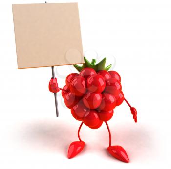 Royalty Free 3d Clipart Image of a Raspberry Holding a Sign