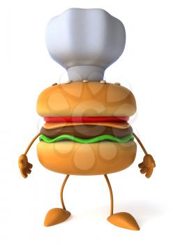 Royalty Free Clipart Image of a Hamburger Man Wearing a Chef's Hat
