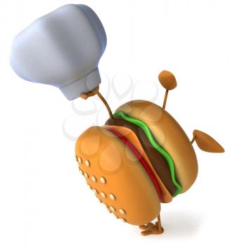 Royalty Free Clipart Image of a Hamburger Chef Doing a Handstand