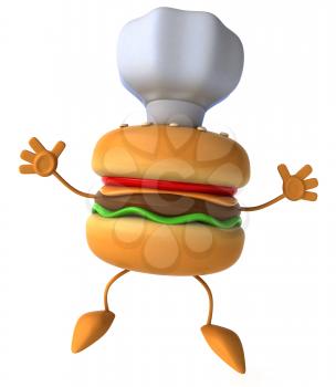 Royalty Free Clipart Image of a Hamburger Chef Jumping