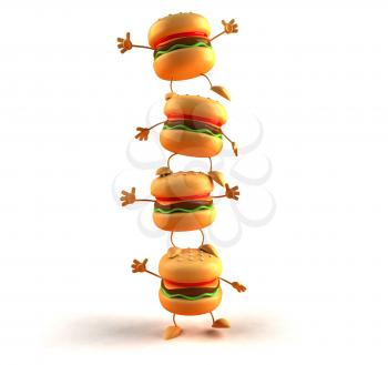Royalty Free 3d Clipart Image of a Stack of Hamburgers