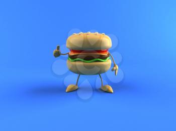 Royalty Free 3d Clipart Image of a Hamburger Giving a Thumbs Up Sign