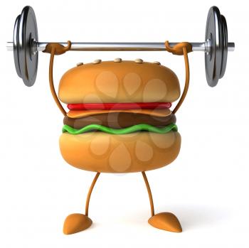Royalty Free Clipart Image of a Burger Lifting Weights