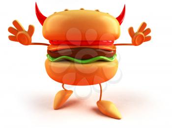 Royalty Free 3d Clipart Image of a Hamburger with Devil's Horns
