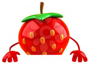 Royalty Free 3d Clipart Image of a Strawberry Holding a Sign Board